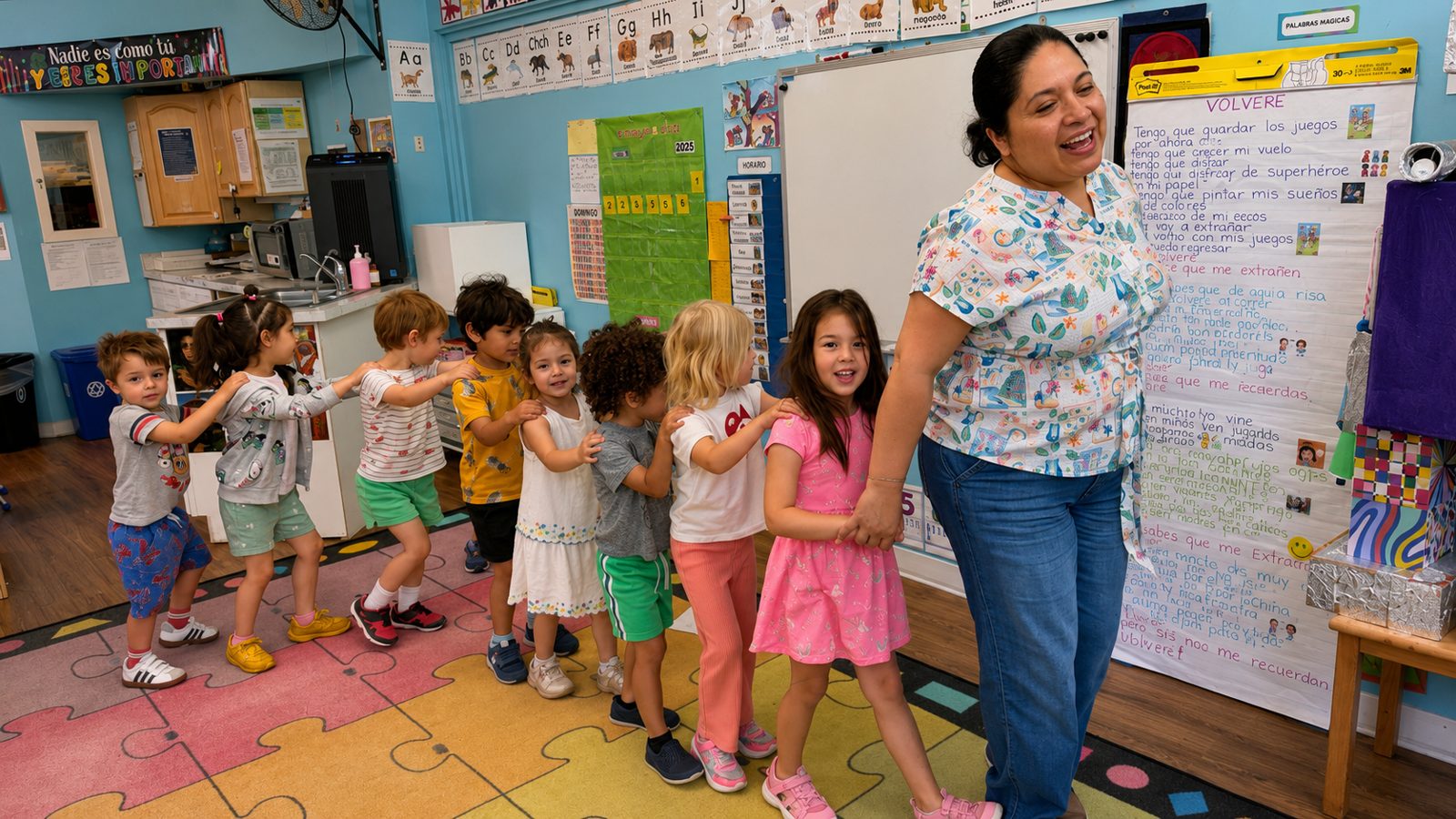 Little Learners students moving and dancing together in the school gym