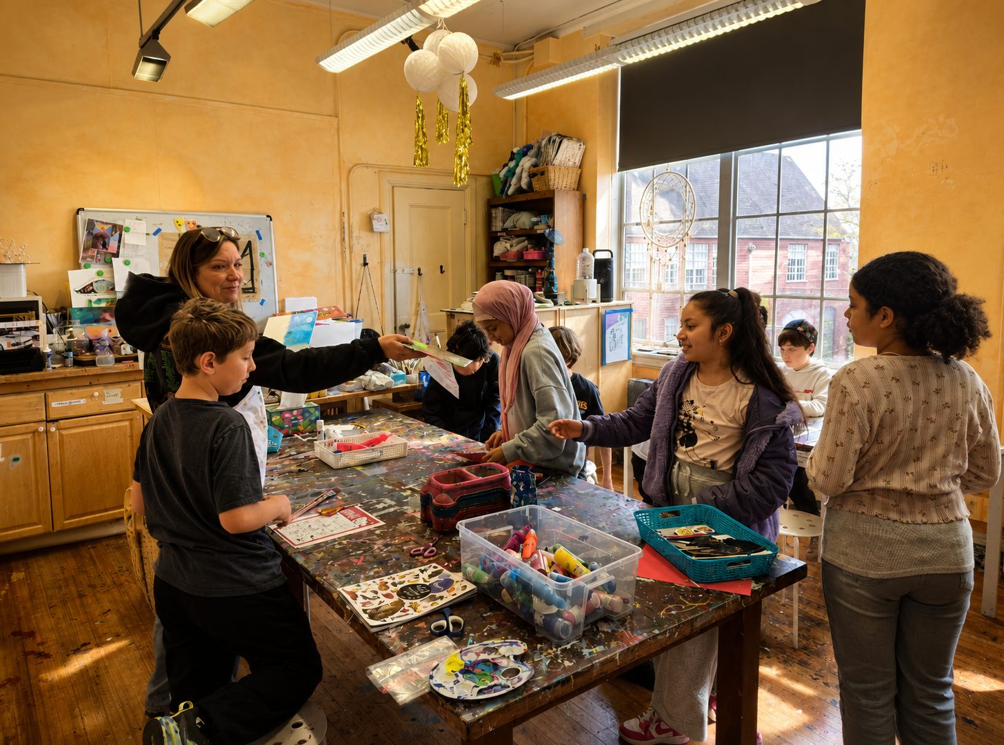 Students working together on a creative arts project