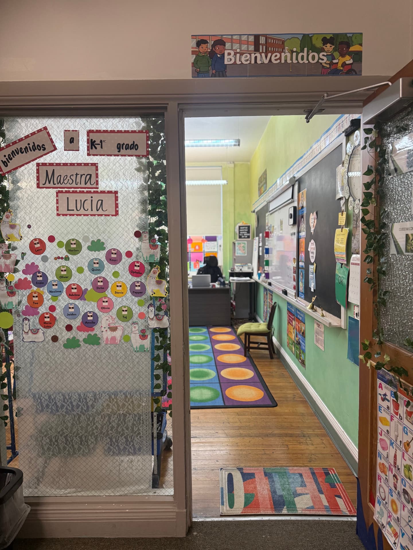 The welcoming entrance to Maestra Lucia's kindergarten and first grade classroom