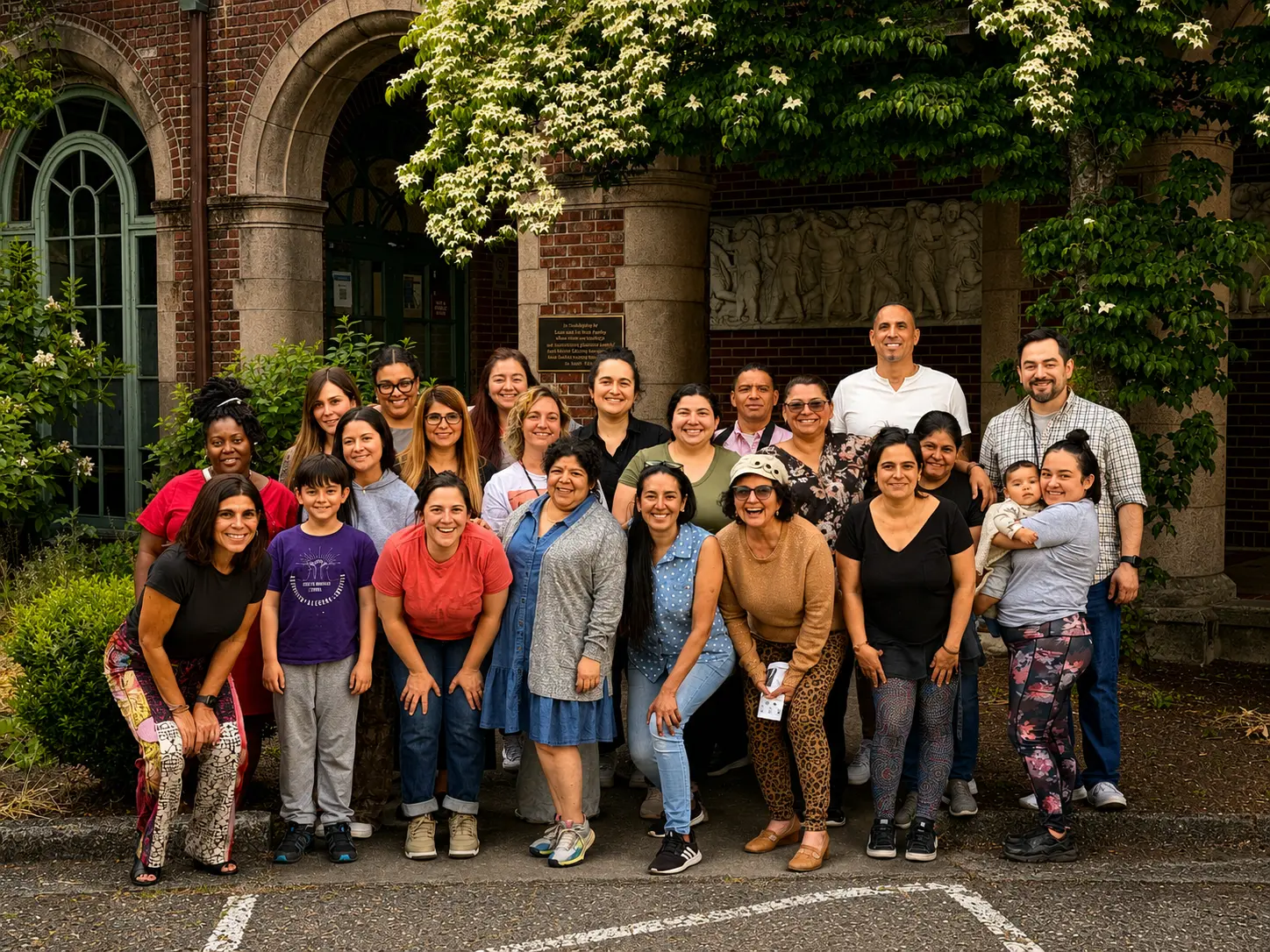 The Seattle Amistad School community gathered together outside the school entrance