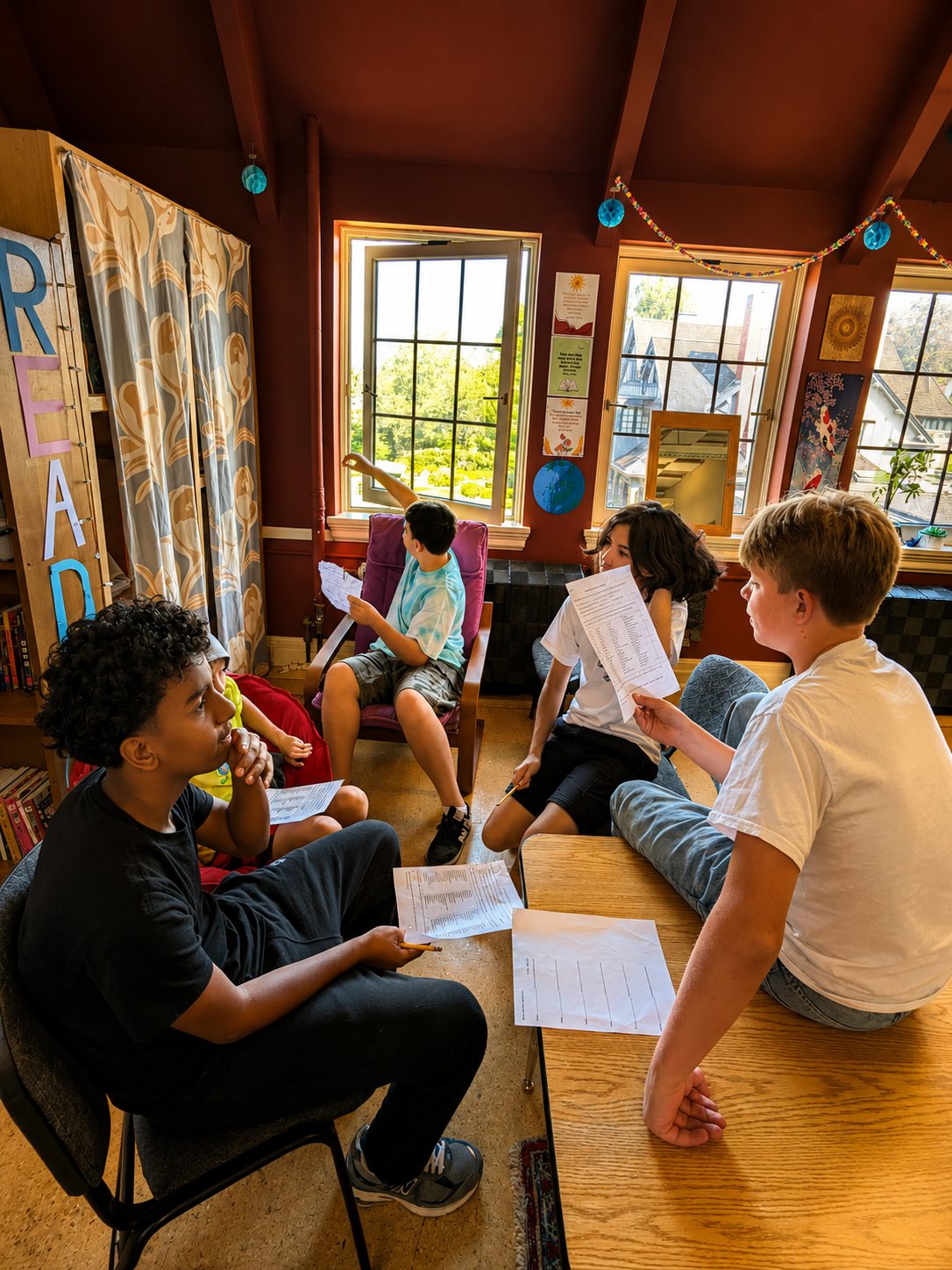 Middle school students in a seminar-style discussion